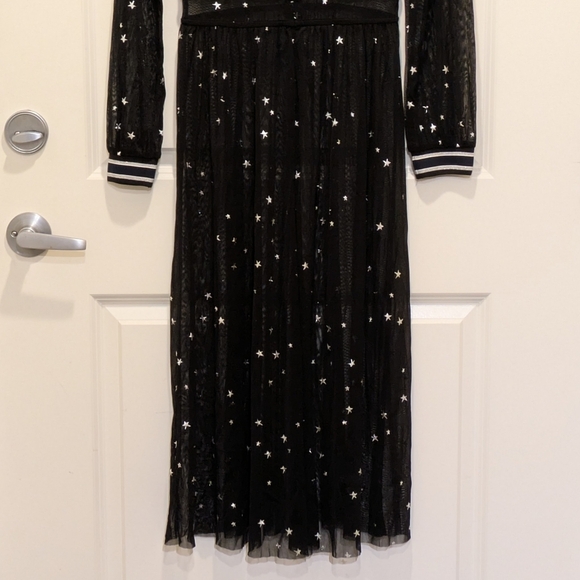 Tory Burch 0 Sheer Stretch Mesh Silver Star Print Dress with Sparkle Collar - Picture 8 of 13